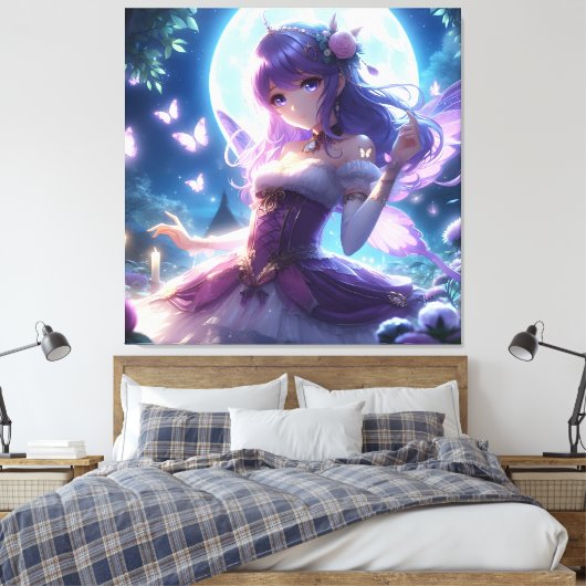 Toile Fille Anime Papillon Violet Aile Lune Fée (Insitu(Chambre))