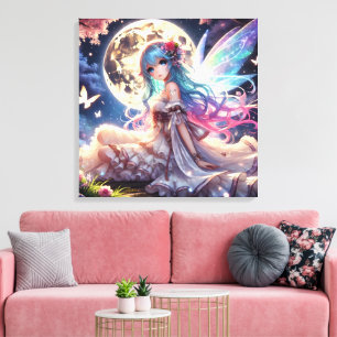 Toile Fille Anime Princesse Fée de la Lune dans un Jardi