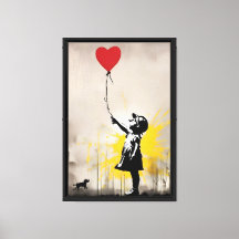 Fille avec Ballons de Coeur Fram Canvas encadré Ar
