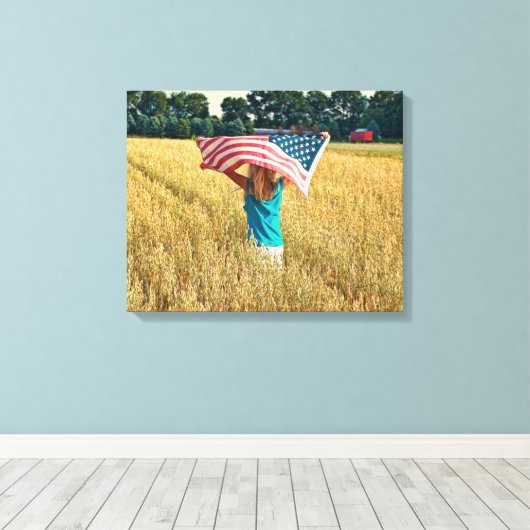 Toile Fille avec drapeau américain (Insitu (Plancher de Bois))