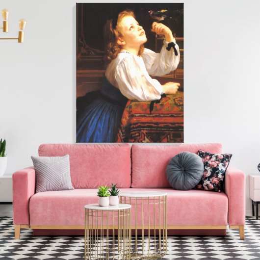 Toile Fille avec un oiseau (par William-Adolphe Bouguere (Insitu(Salon))