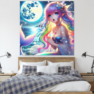 Toile Fille d'anime chantant clair de lune pixie mermaid