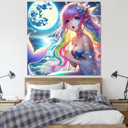 Toile Fille d'anime chantant clair de lune pixie mermaid (Insitu(Chambre))