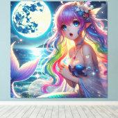 Toile Fille d'anime chantant clair de lune pixie mermaid (Insitu (Plancher de Bois))