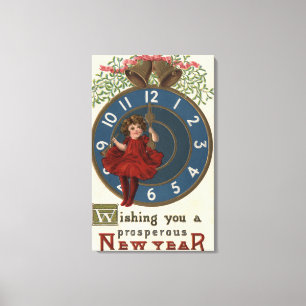 Toile Fille dans la séance rouge sur l'horloge