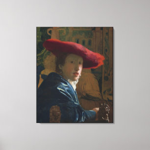 Toile Fille dans un Vermeer Casquette rouge