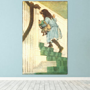 Toile Fille d'art vintage pour enfants sur escaliers