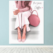 Toile Fille de mode mais premier café (Insitu (Plancher de Bois))