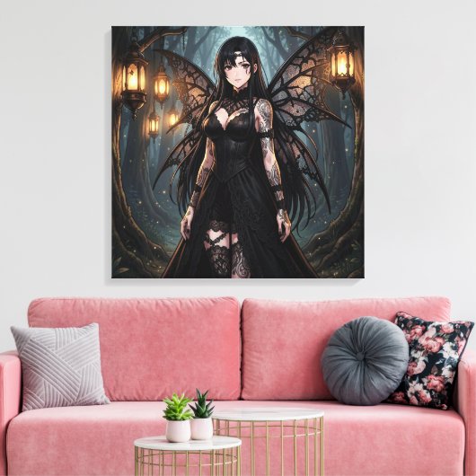 Toile Fille fée d'anime gothique dans une forêt enchanté (Insitu(Salon))