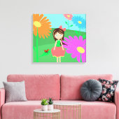 Toile Fille, fleurs et coccinelle (Insitu(Salon))