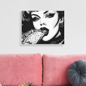 Toile Fille gothique de style graphique BW 50s mangeant  (Insitu(Salon))