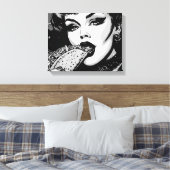 Toile Fille gothique de style graphique BW 50s mangeant  (Insitu(Chambre))