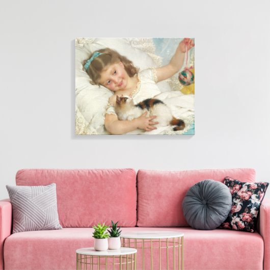 Toile Fille jouant avec son chat pour animaux de compagn (Insitu(Salon))