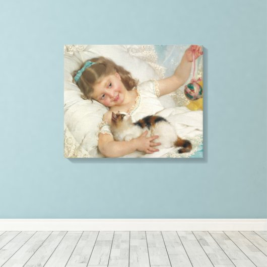 Toile Fille jouant avec son chat pour animaux de compagn (Insitu (Plancher de Bois))