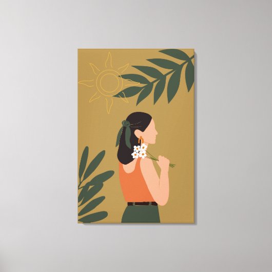 Toile Fille Moderne avec Illustration Florale Verte (Recto)