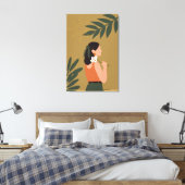 Toile Fille Moderne avec Illustration Florale Verte (Insitu(Chambre))