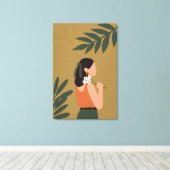Toile Fille Moderne avec Illustration Florale Verte (Insitu (Plancher de Bois))