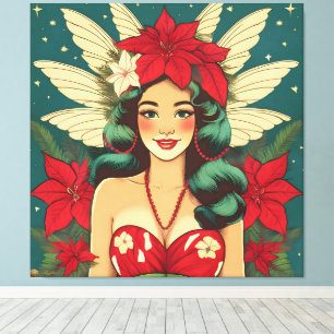 Toile Fille pin-up de Noël tropical rétro des années 50