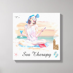 Toile *~* Fille Plage Mobil Téléphone Stretched Canvas I