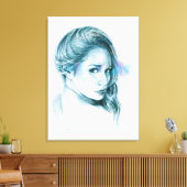 Toile Fille portrait dessin au crayon Bleu (Insitu(Salon))
