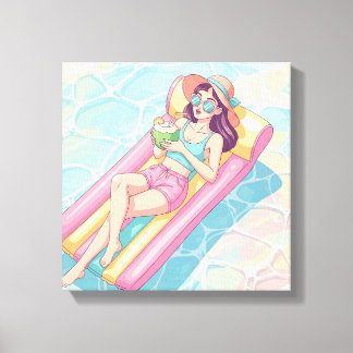 Toile Fille relaxante jour de piscine