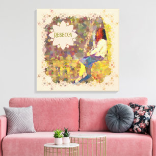 Toile Fille rêveuse sur mur Géométrie colorée abstraite