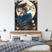 Toile fille tarot tenant racines et lune - peinture (Insitu(Chambre))