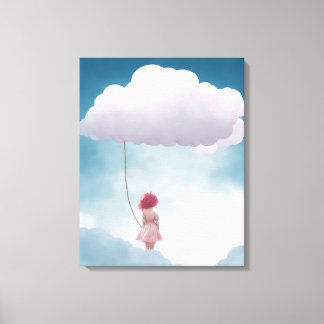 Toile Fille tenant un ballon de nuage blanc