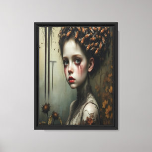 Toile Fille triste couronnée d'abeilles