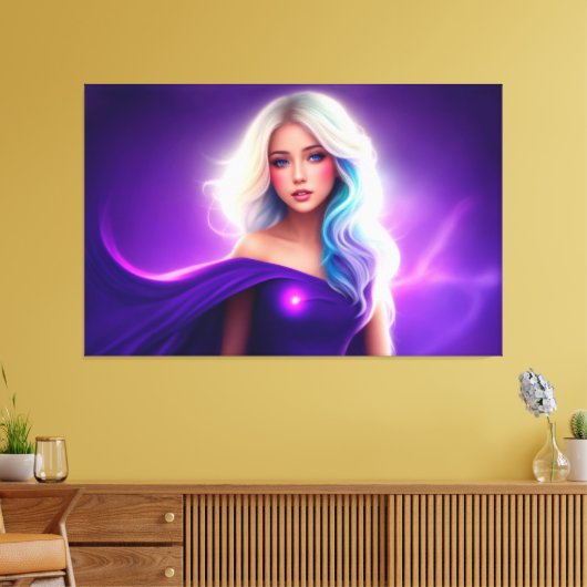 Toile Fille violette blonde neon élégant rose dame art (Insitu(Salon))