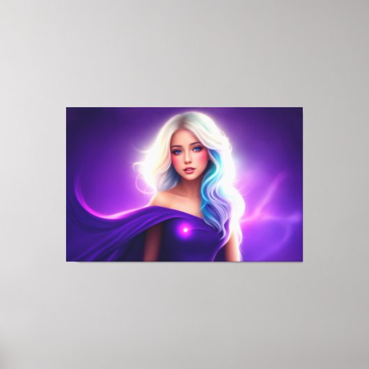 Toile Fille violette blonde neon élégant rose dame art (Recto)