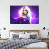 Toile Fille violette blonde neon élégant rose dame art (Insitu(Chambre))