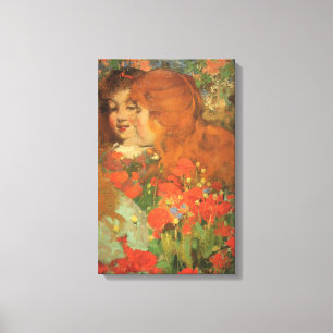 Toile Filles avec des pavots rouges (par George Henry)