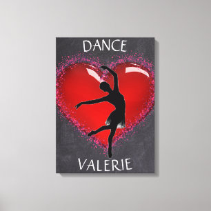 Toile Filles Danse Chalkboard Coeur avec/ Nom personnali