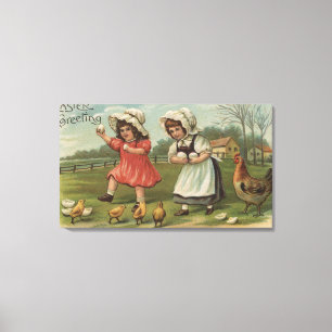 Toile Filles de Pâques GreetingLittle tenant des oeufs