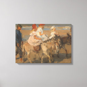 Toile Filles équitation ânes sur la plage (Isaac Israels
