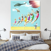 Toile Filles Leaping Beach Retro Collage Canvas Imprimer (Insitu(Chambre))