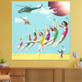 Toile Filles Leaping Beach Retro Collage Canvas Imprimer (Insitu(Salon))