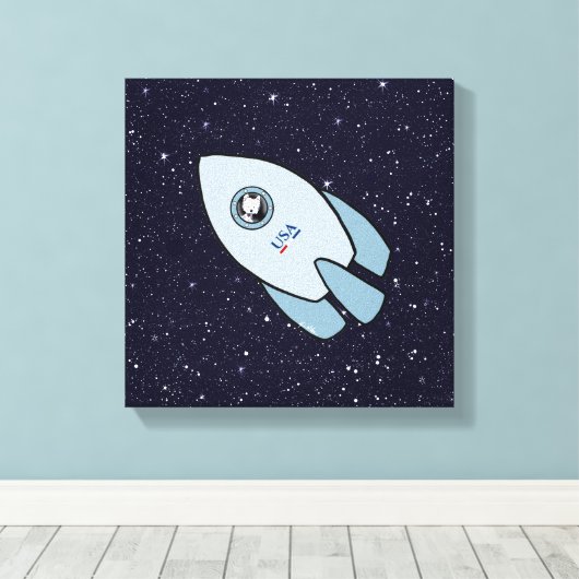 Toile FilmArt Space Rocket Dog Westie (Insitu (Plancher de Bois))