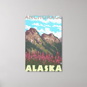 Toile Fireweed et montagnes - Anchorage, Alaska