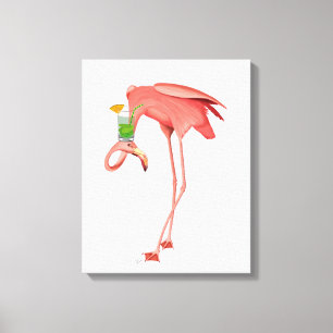 Toile Flamant rose avec Cocktail
