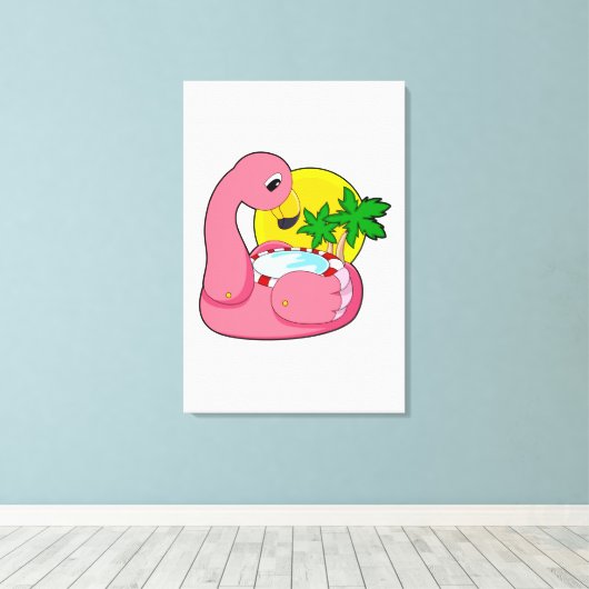 Toile Flamant rose avec piscine (Insitu (Plancher de Bois))