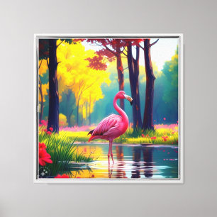 Toile Flamant rose debout dans le lac-365476