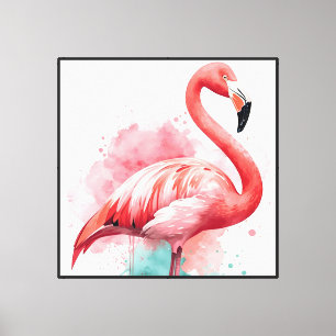 Toile Flamant Rose et Éclaboussure de Teal à l'Aquarelle