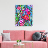 Toile Flamant rose Tropical Dessin Mur Art (Insitu(Salon))