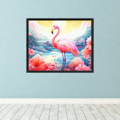 Toile Flamant Tropical avec Fleurs (Insitu (Plancher de Bois))