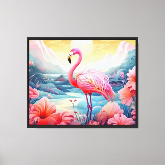 Toile Flamant Tropical avec Fleurs (Recto)