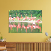 Toile Flamants roses en rang au lac, Faune Nature Birds (Insitu(Salon))