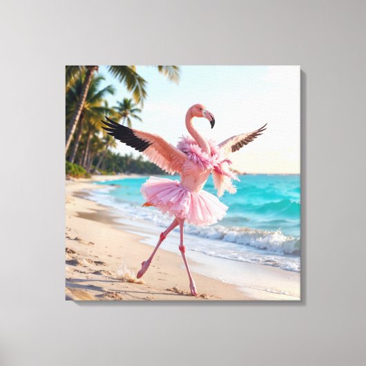 Toile Flamingo Ballerina In a Pink Tutu On the Beach (Recto)