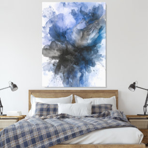 Toile Fleur Abstraite Grise et Bleue Élégante